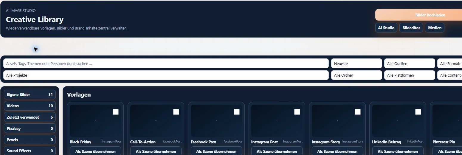 Syvorex Creative Library mit Medien und Assets